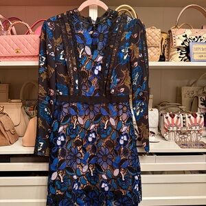Self-Portrait Black Dress with Blue Floral Lace